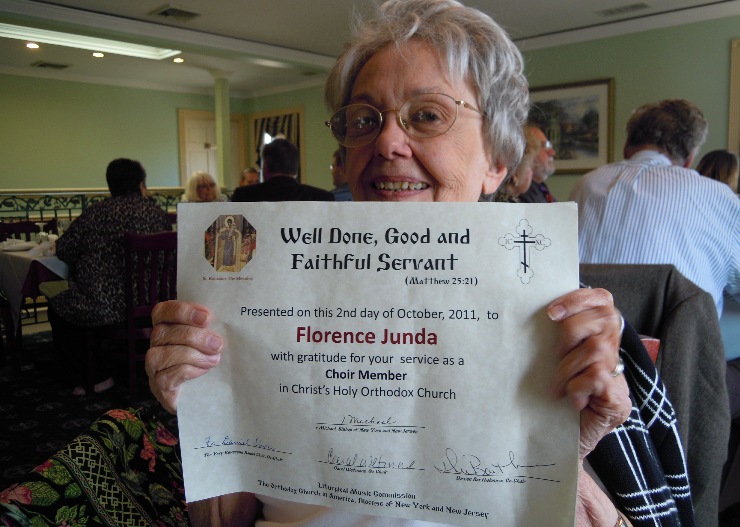 Florence with Choir Award...Peter Got One Too...9 from "O" Club Luncheon